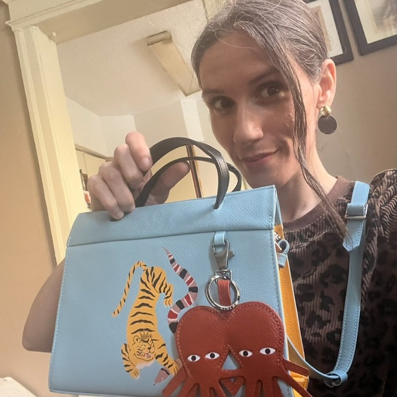 🆕 🌀 min & mon • blue Vali Crossbody with hand painted tiger 🐅 & snake 🐍 - Picture 15 of 15